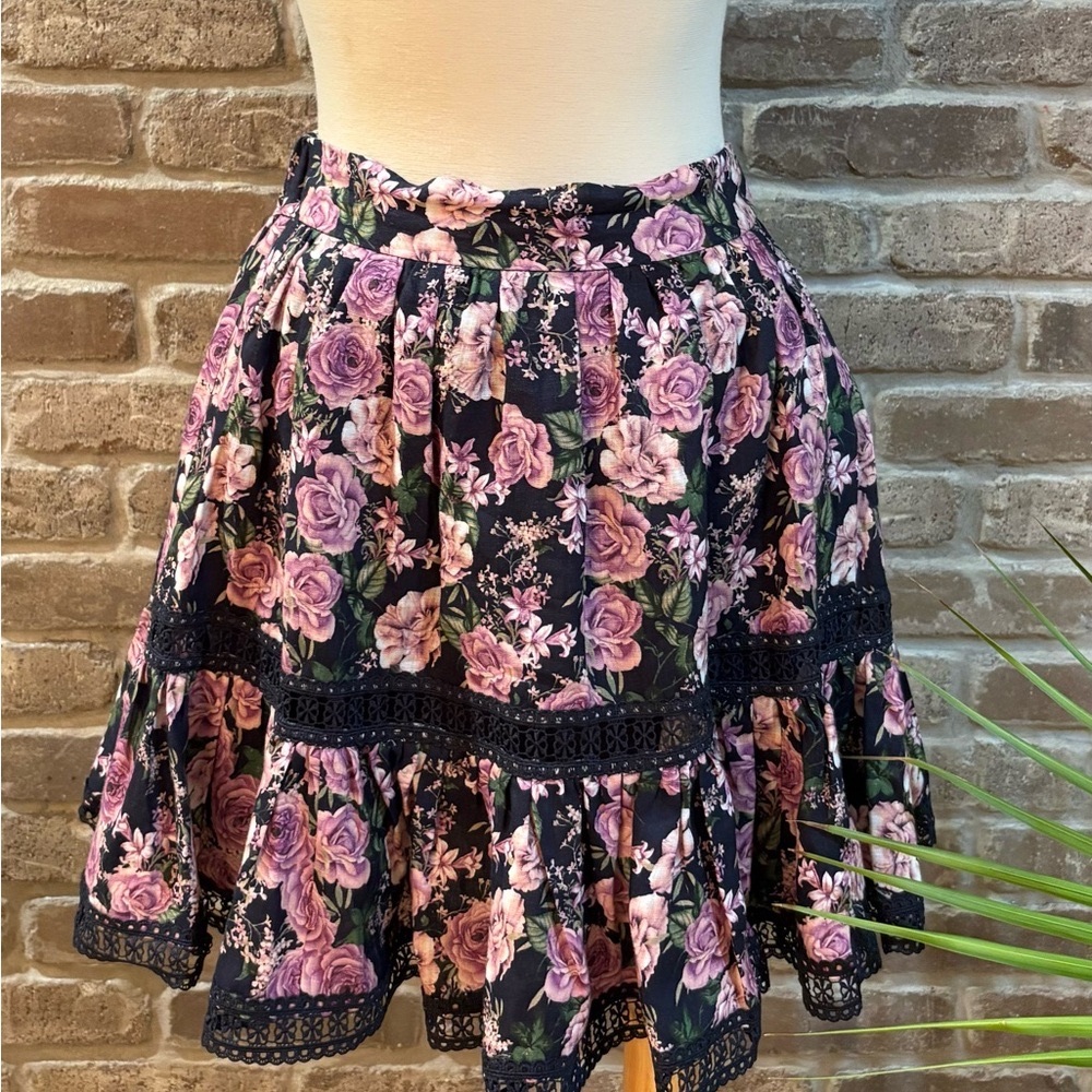 Cami NYC Black and Purple Floral A-Line Skirt